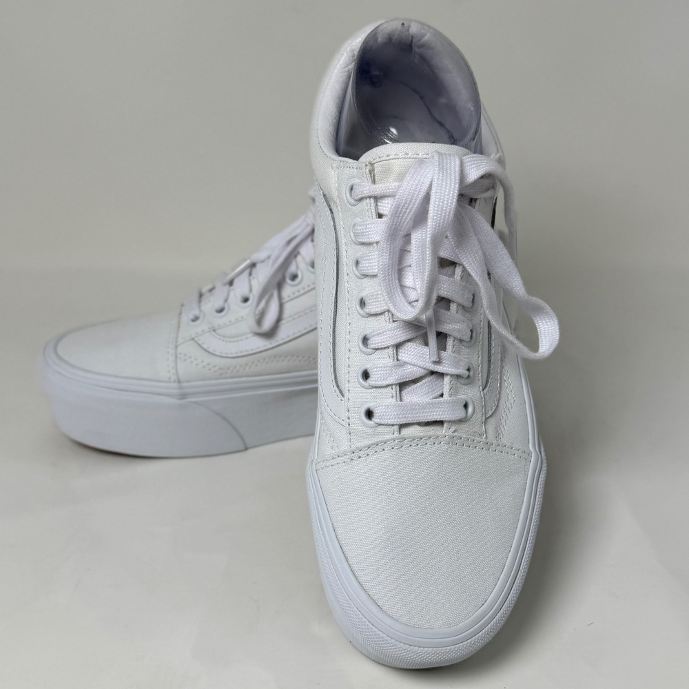 Vans Old Skool Stackform True White Canvas Platform Sneakers Mens 7 Womens 8.5 - Picture 16 of 16
